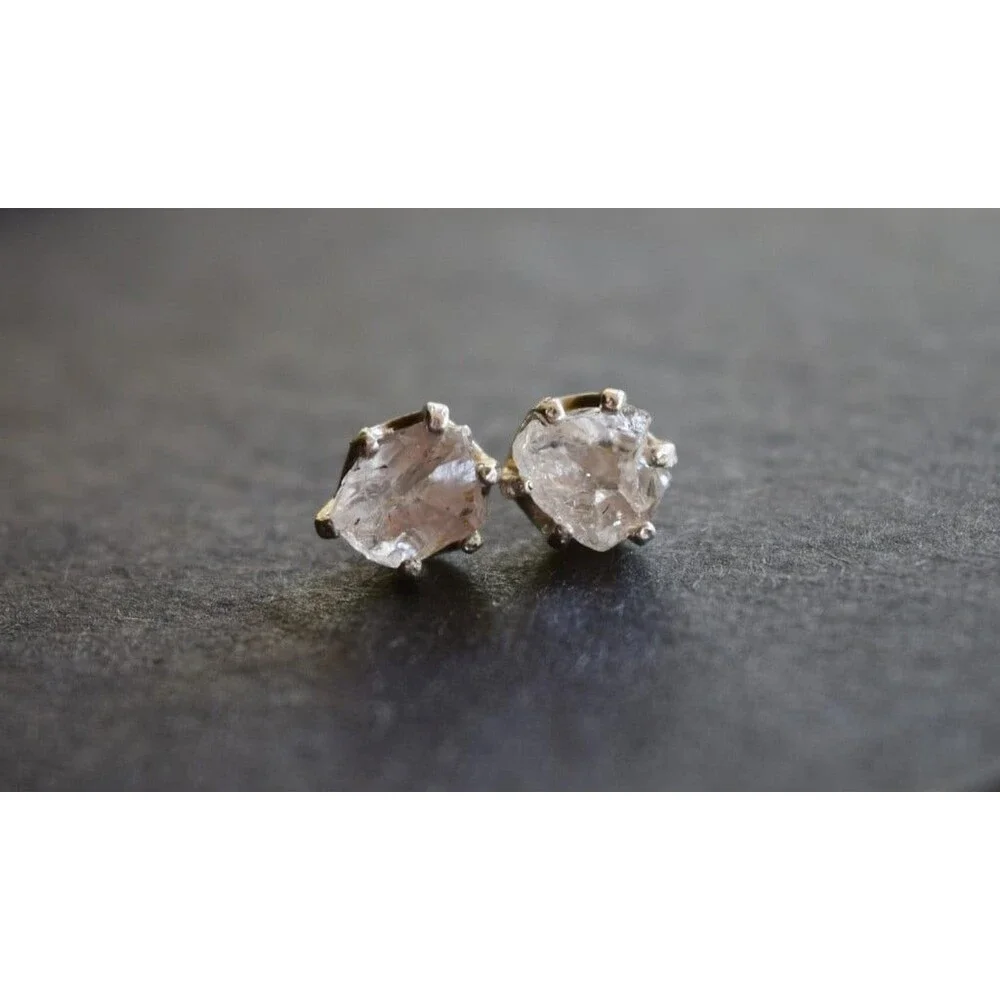 Lake County diamond earrings, 925 sterling silver, raw gemstones